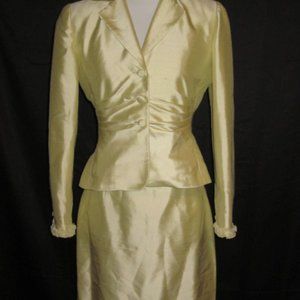 key Unger Yellow silk Skirt suit size 4